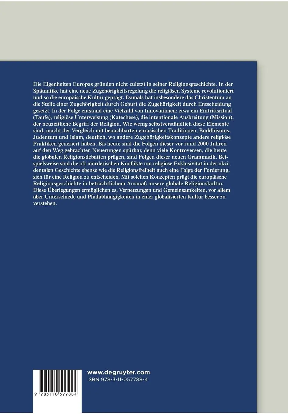 Rückseite: 9783110577884 | "Europäische" Religionsgeschichte | Helmut Zander | Taschenbuch | VII