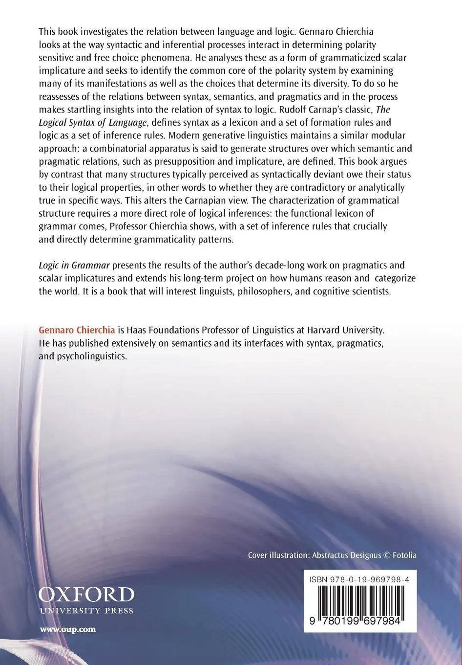 Rückseite: 9780199697984 | Logic in Grammar | Polarity, Free Choice, and Intervention | Chierchia