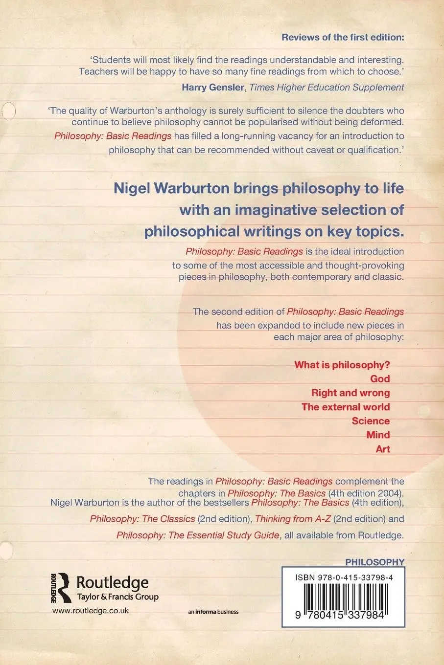 Rückseite: 9780415337984 | Philosophy | Basic Readings | Nigel Warburton | Taschenbuch | Englisch