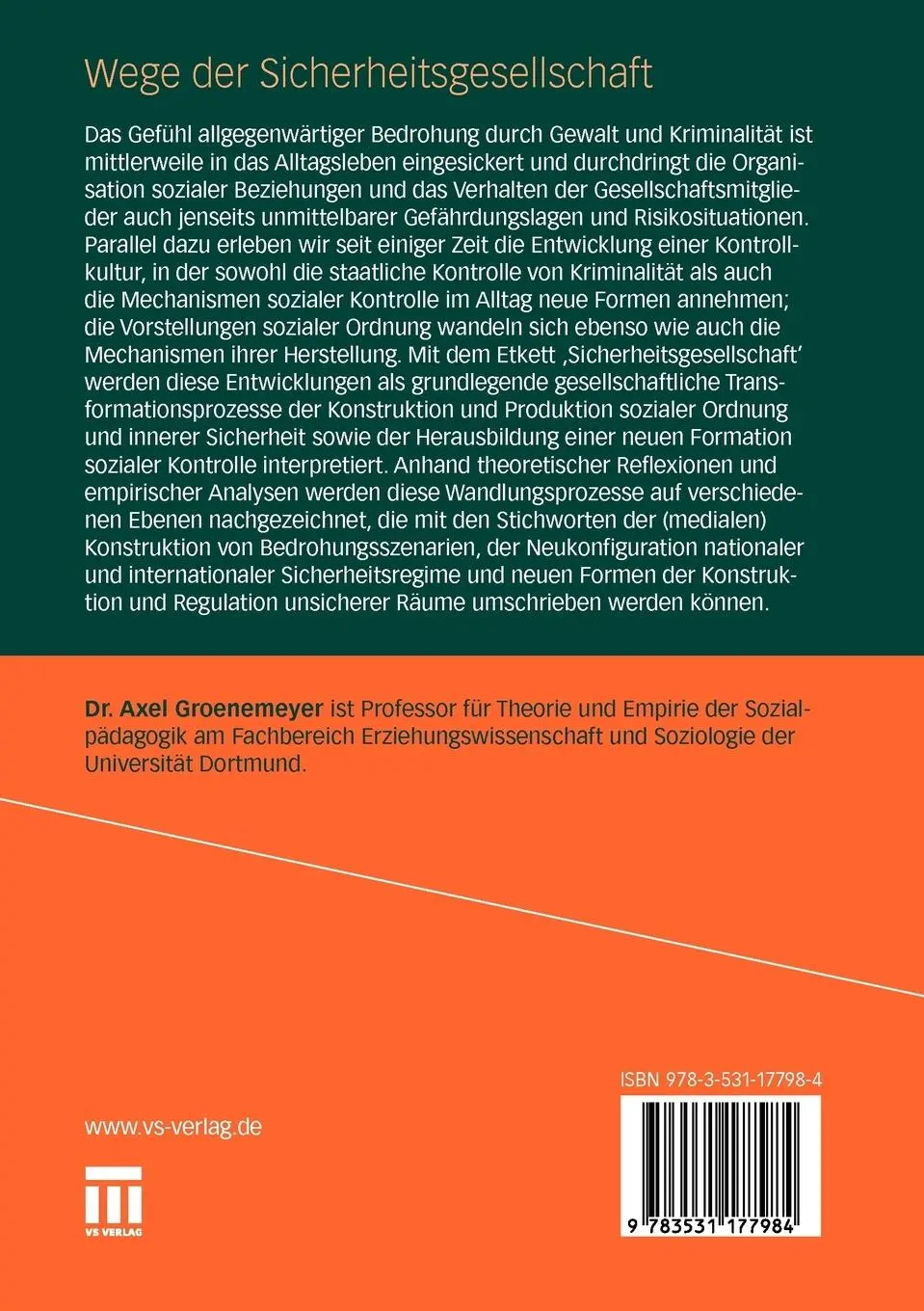 Rückseite: 9783531177984 | Wege der Sicherheitsgesellschaft | Axel Groenemeyer | Taschenbuch