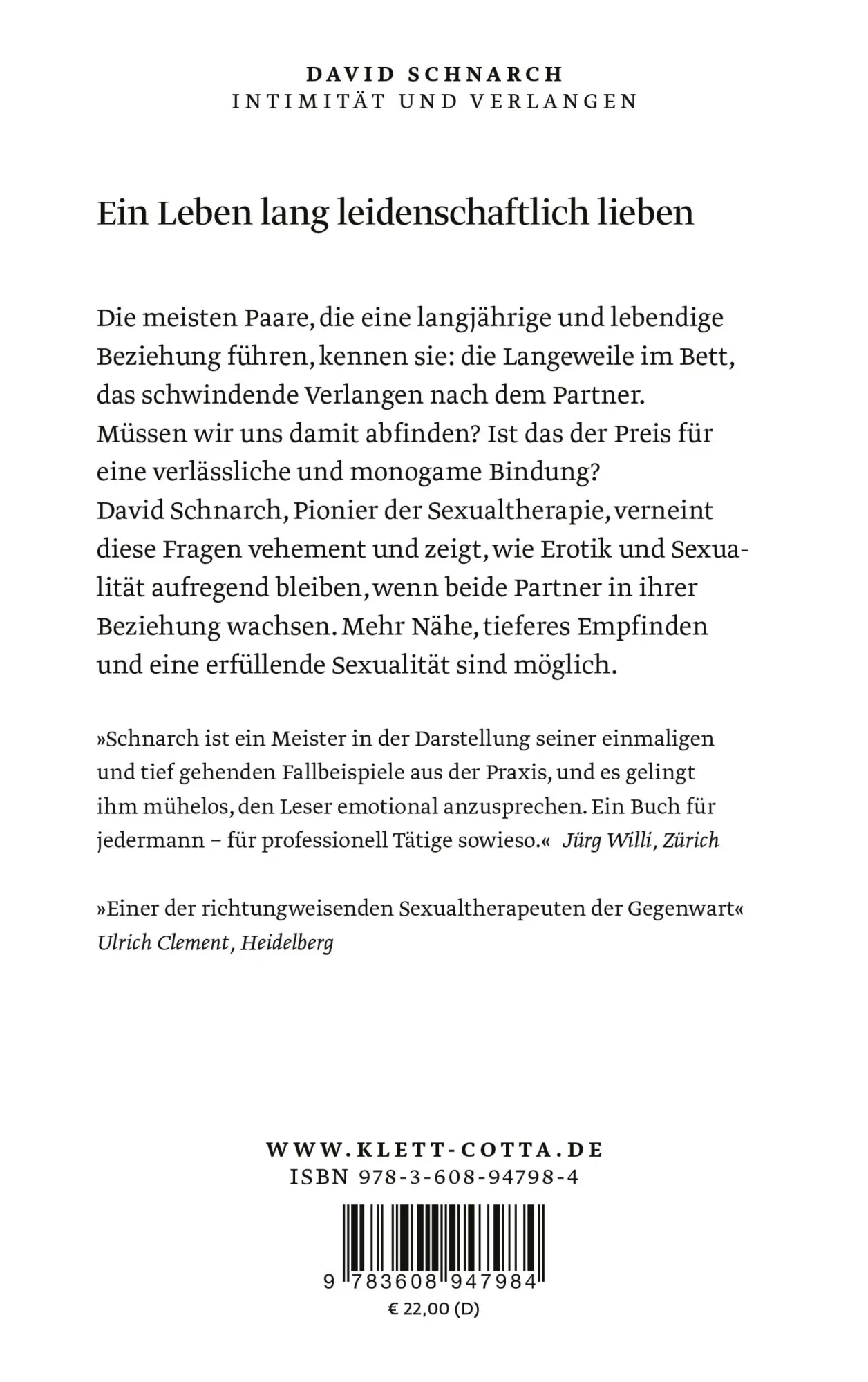Rückseite: 9783608947984 | Intimität und Verlangen | David Schnarch | Taschenbuch | Taschenbuch