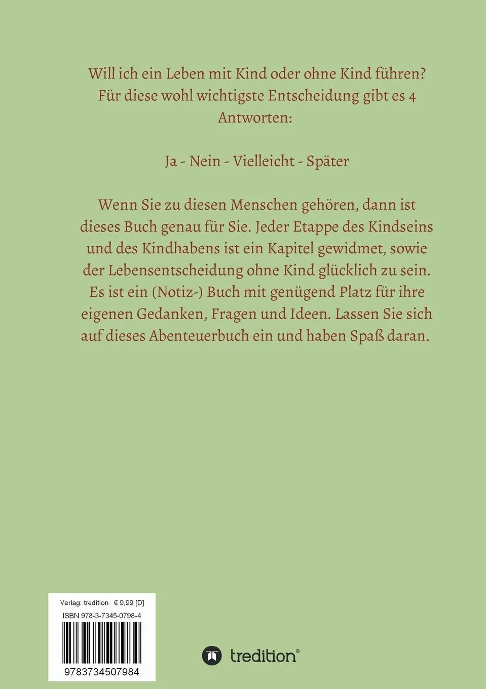 Rückseite: 9783734507984 | Kinderwunsch | Das Buch vor der Entscheidung | Maja Glück | Buch