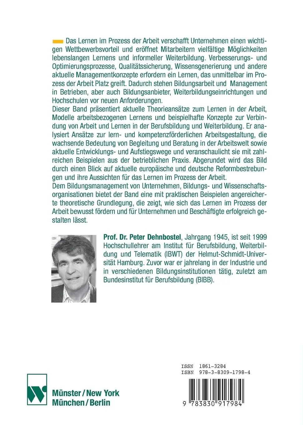 Rückseite: 9783830917984 | Lernen im Prozess der Arbeit | Peter Dehnbostel | Taschenbuch | 152 S.