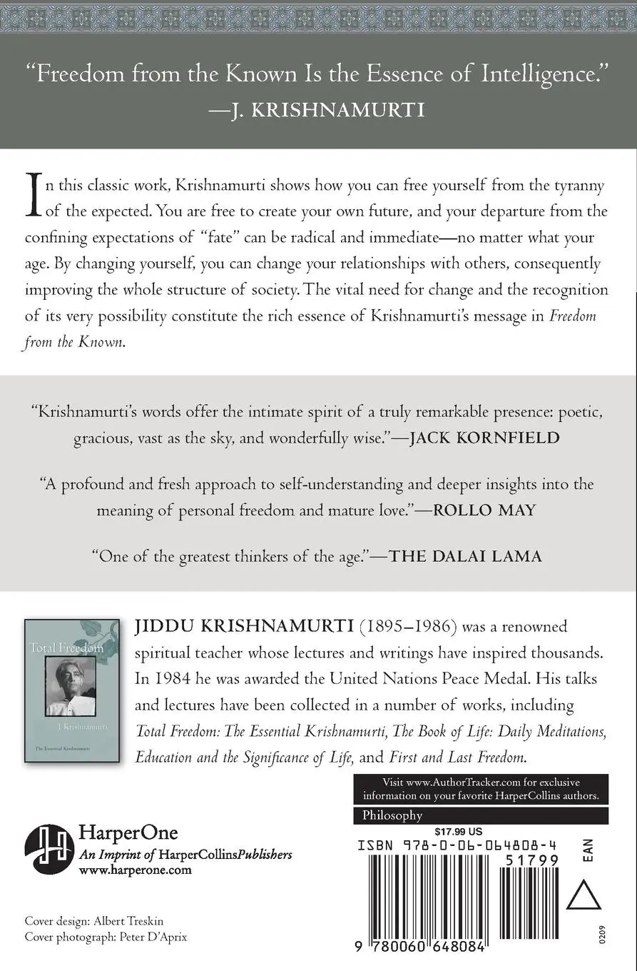 Rückseite: 9780060648084 | Freedom from the Known | Jiddu Krishnamurti | Taschenbuch | Englisch