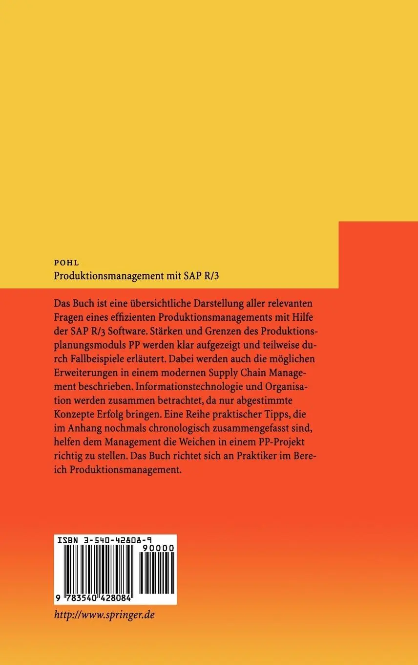 Rückseite: 9783540428084 | Produktionsmanagement mit SAP R/3 | Klaus Pohl | Buch | x | Deutsch