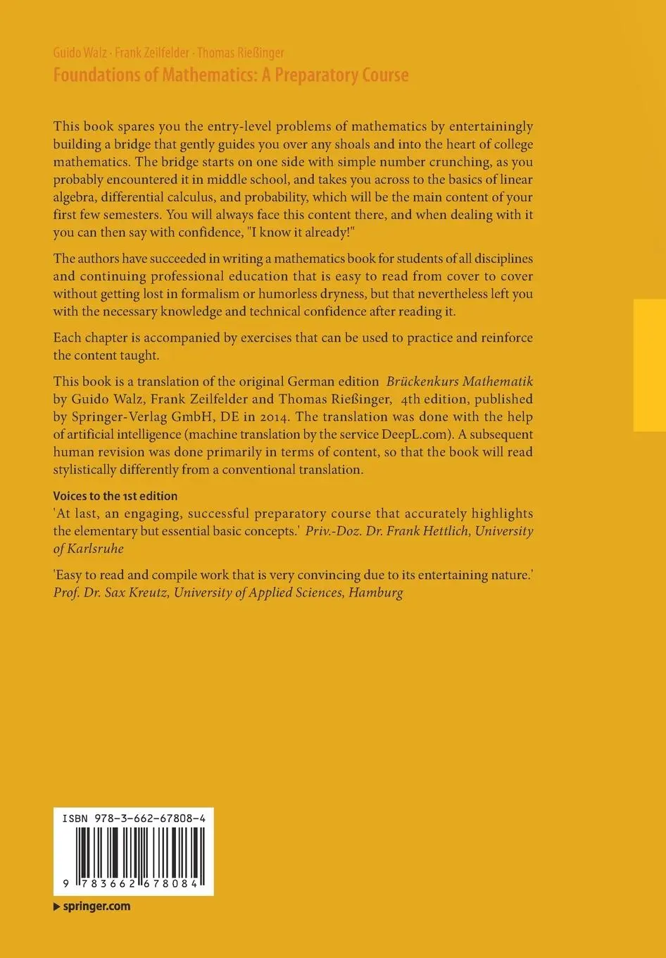 Rückseite: 9783662678084 | Foundations of Mathematics: A Preparatory Course | Guido Walz (u. a.)