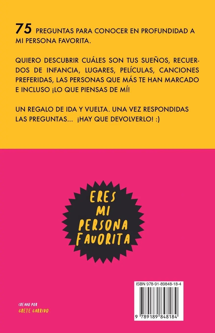 Rückseite: 9789189848184 | 75 preguntas para conocer mejor a mi persona favorita | Grete Garrido