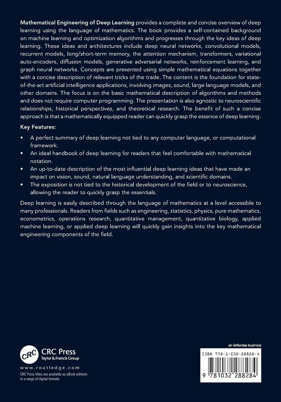 Rückseite: 9781032288284 | Mathematical Engineering of Deep Learning | Benoit Liquet (u. a.)
