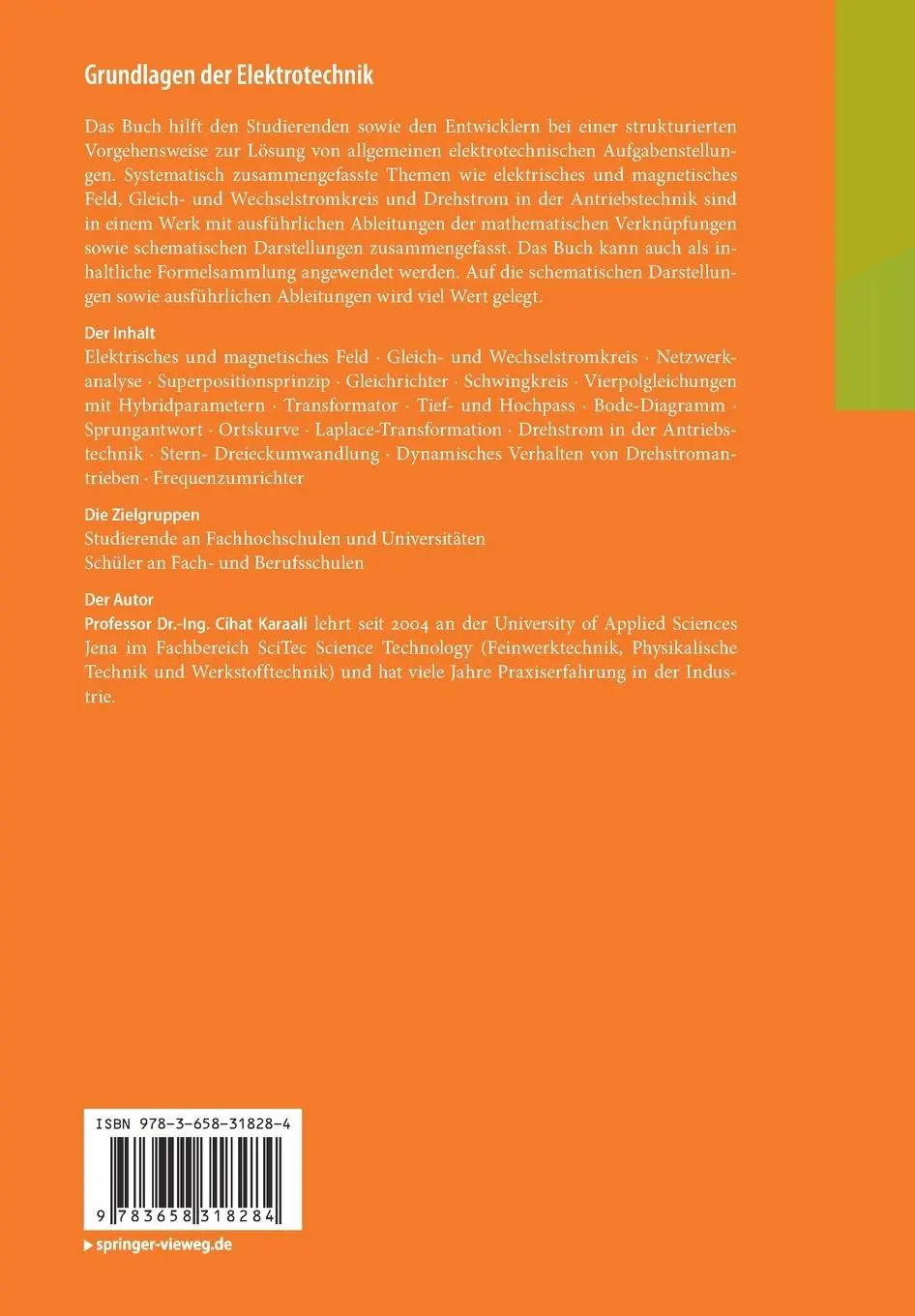 Rückseite: 9783658318284 | Grundlagen der Elektrotechnik | Cihat Karaali | Taschenbuch | XIII