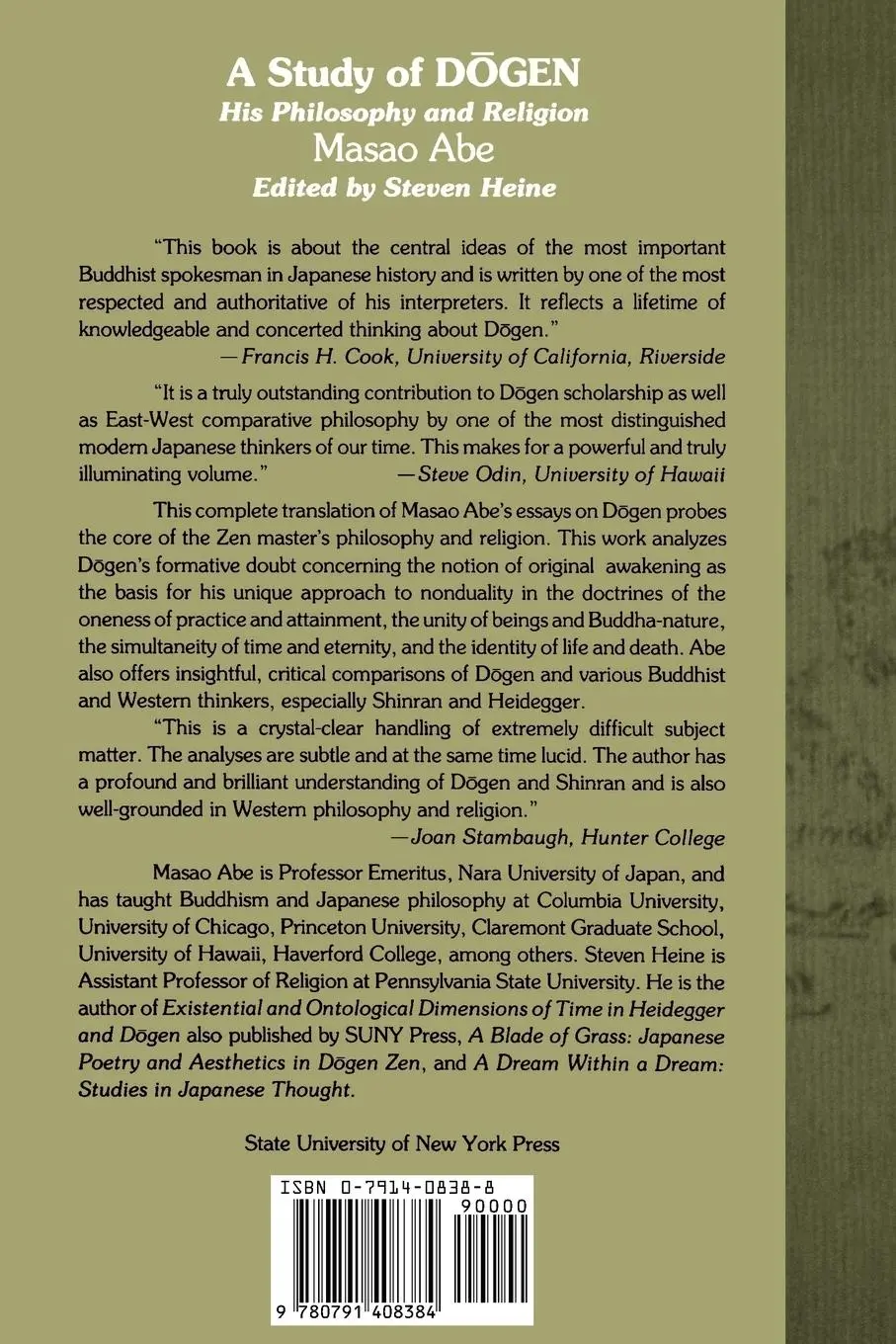Rückseite: 9780791408384 | A Study of D¿gen | His Philosophy and Religion | Masao Abe | Buch