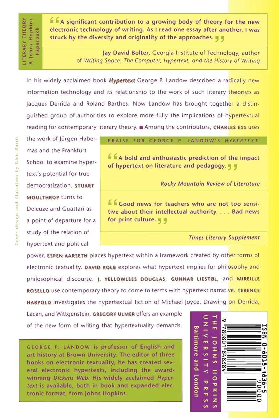 Rückseite: 9780801848384 | Hyper/Text/Theory | George P. Landow | Taschenbuch | Englisch | 1994