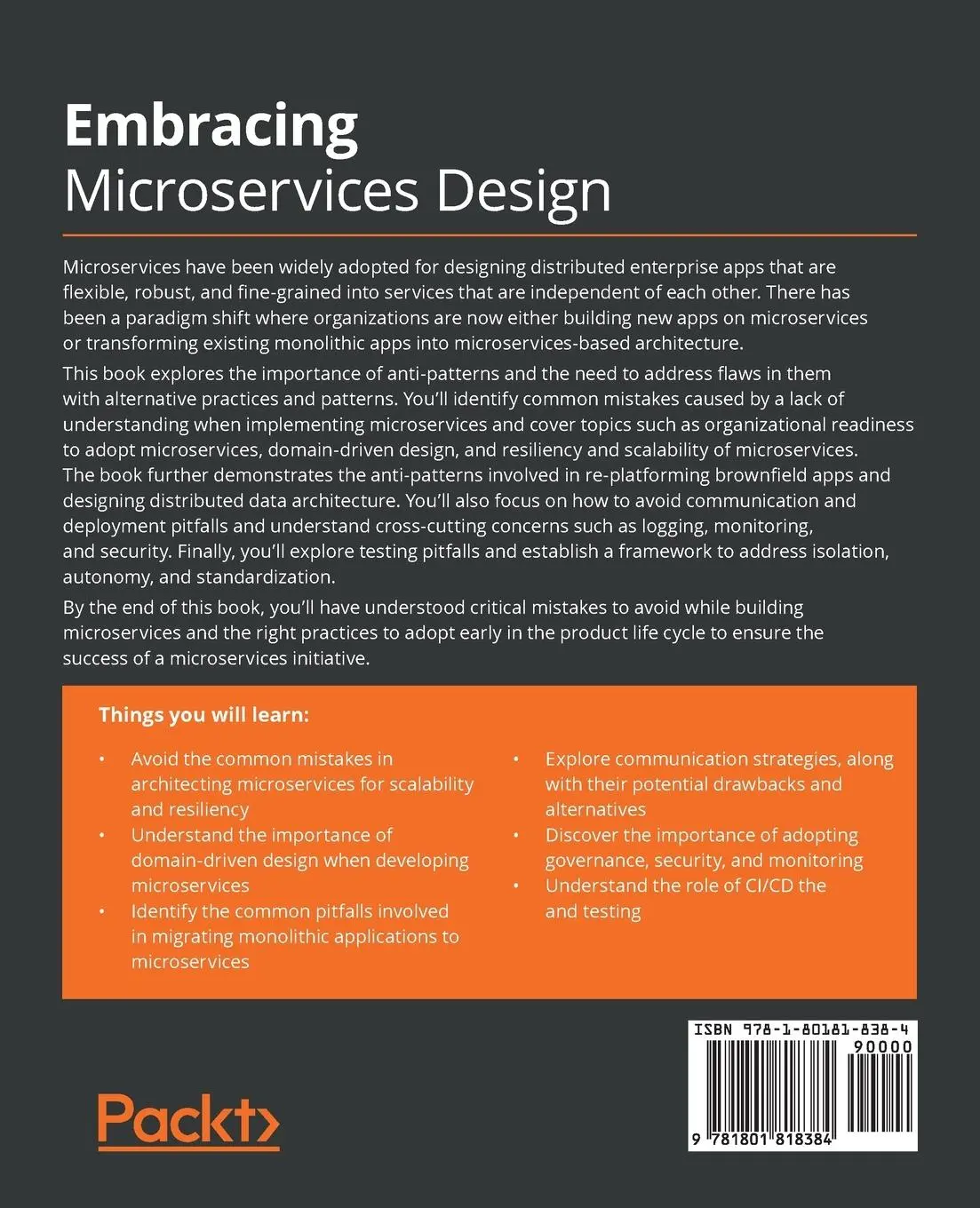 Rückseite: 9781801818384 | Embracing Microservices Design | Ovais Mehboob Ahmed Khan (u. a.)