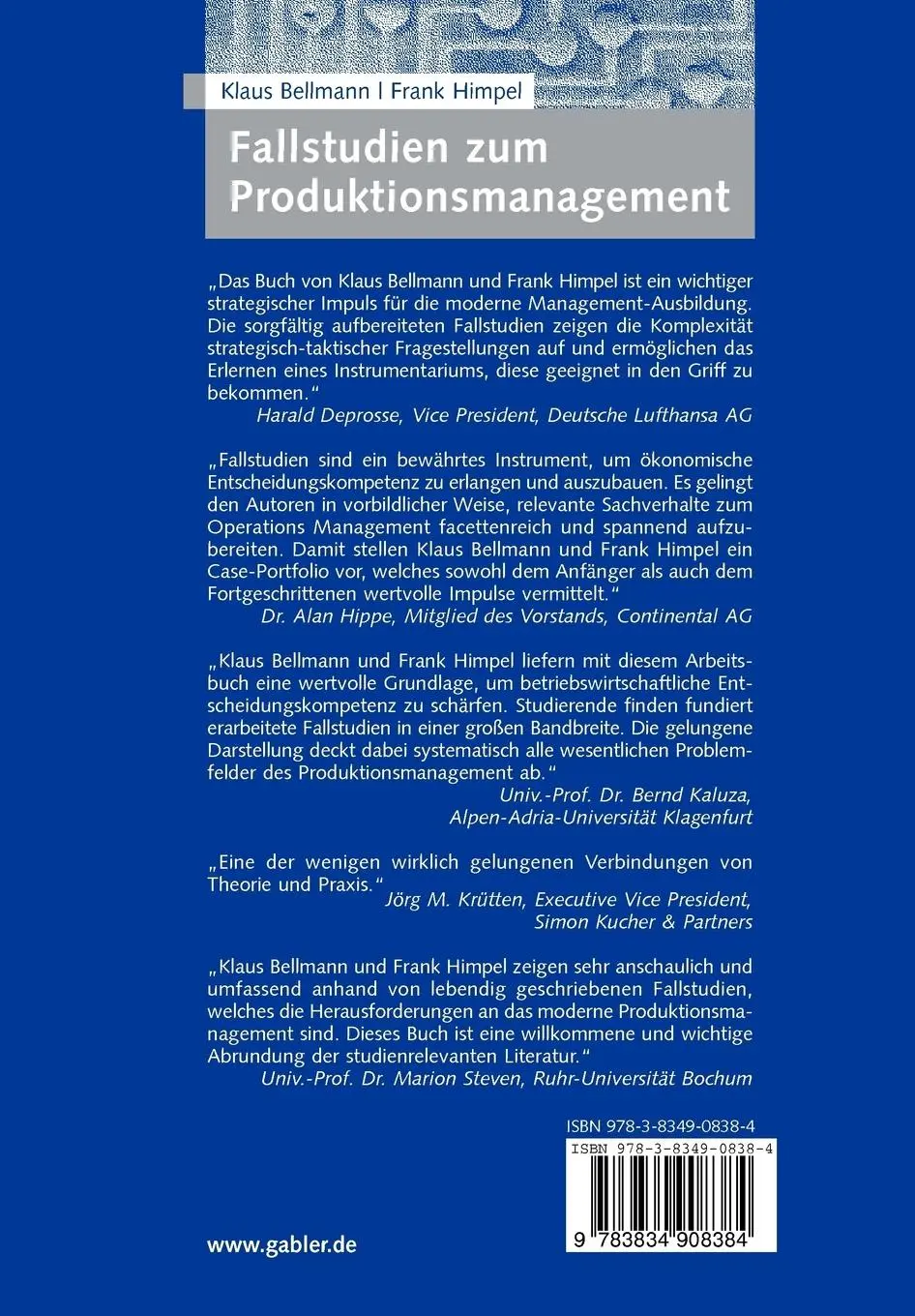 Rückseite: 9783834908384 | Fallstudien zum Produktionsmanagement | Frank Himpel (u. a.) | Buch