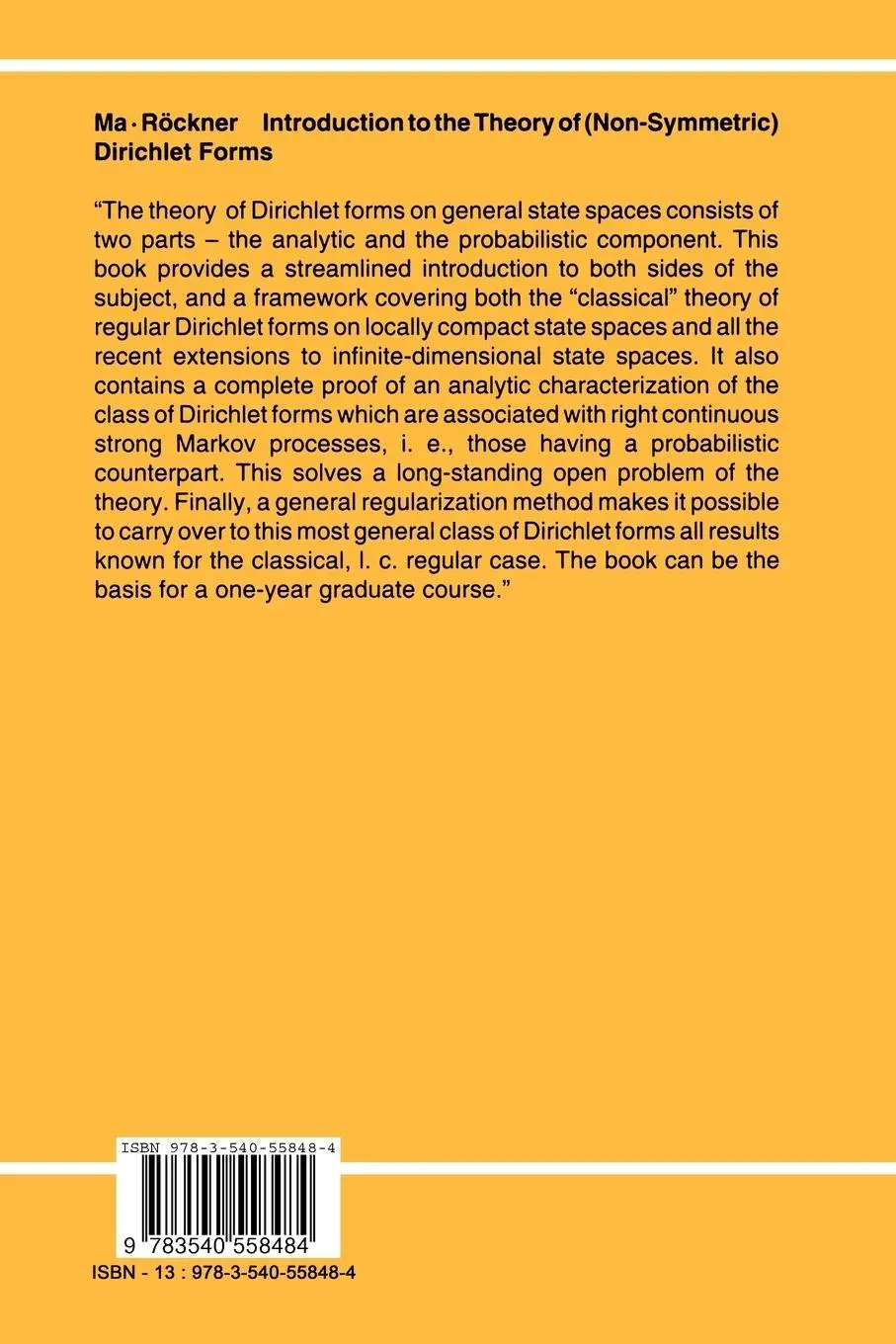 Rückseite: 9783540558484 | Introduction to the Theory of (Non-Symmetric) Dirichlet Forms | Buch
