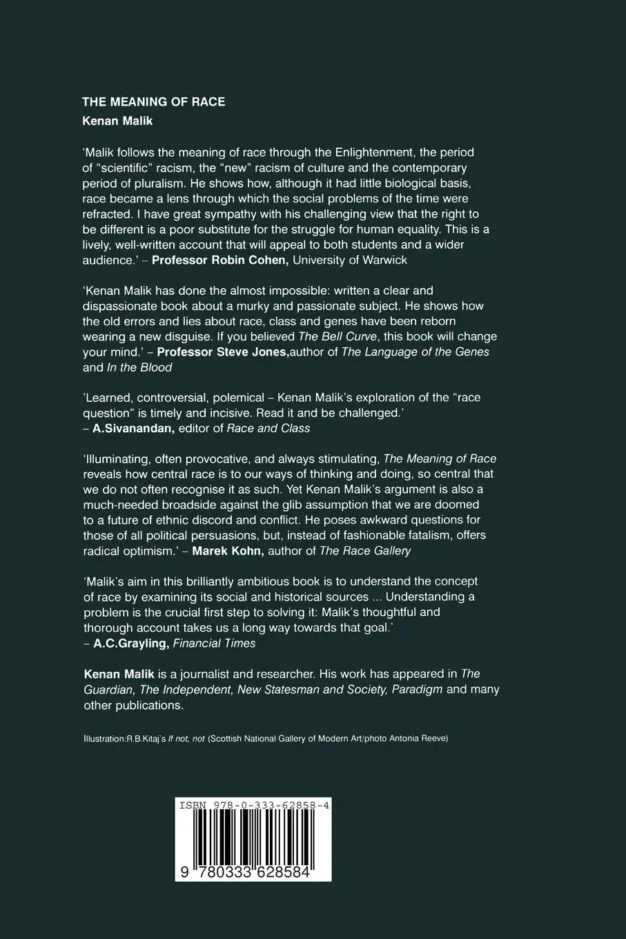Rückseite: 9780333628584 | The Meaning of Race | Race, History and Culture in Western Society