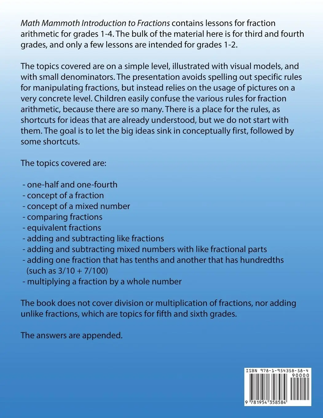 Rückseite: 9781954358584 | Math Mammoth Introduction to Fractions | Maria Miller | Taschenbuch