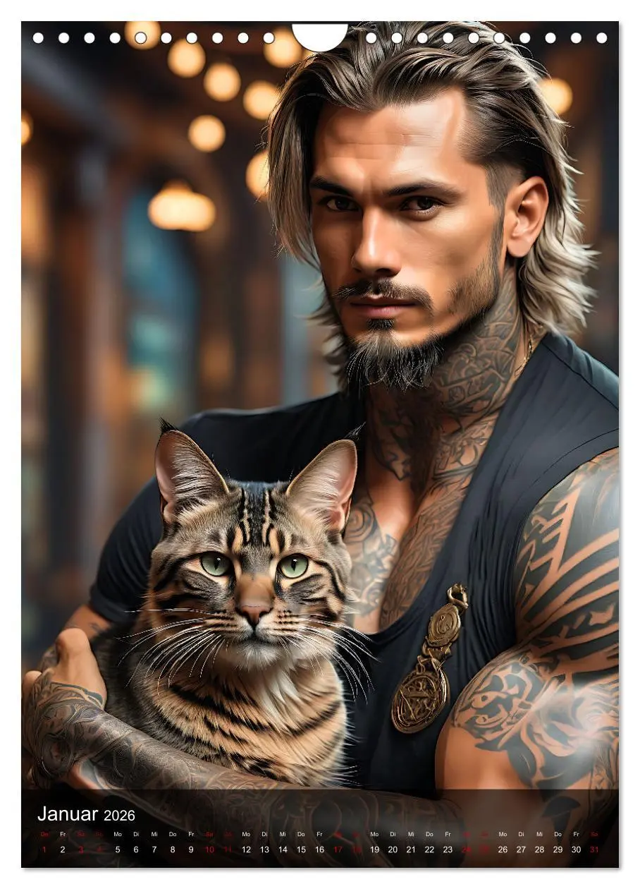 Bild: 9783516268584 | Verschmuste Kerle - Muskeln, Tattoos und Miezekatzen (Wandkalender...