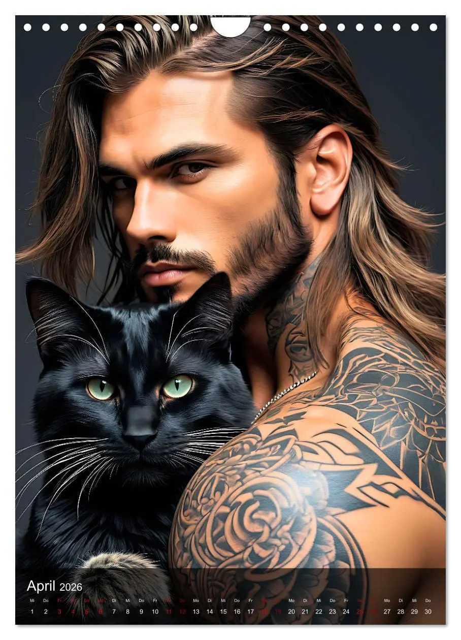 Bild: 9783516268584 | Verschmuste Kerle - Muskeln, Tattoos und Miezekatzen (Wandkalender...