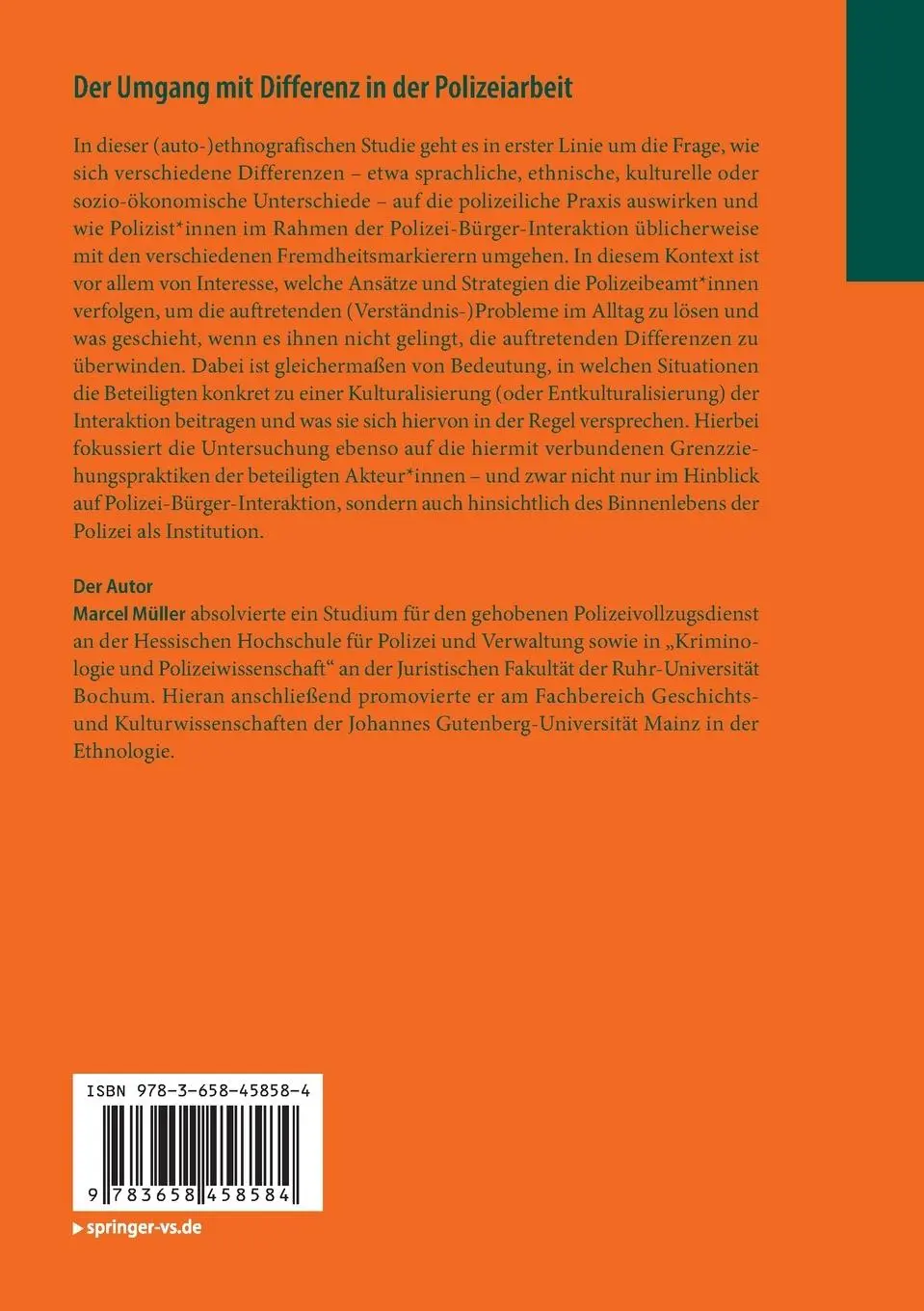 Rückseite: 9783658458584 | Der Umgang mit Differenz in der Polizeiarbeit | Marcel Müller | Buch