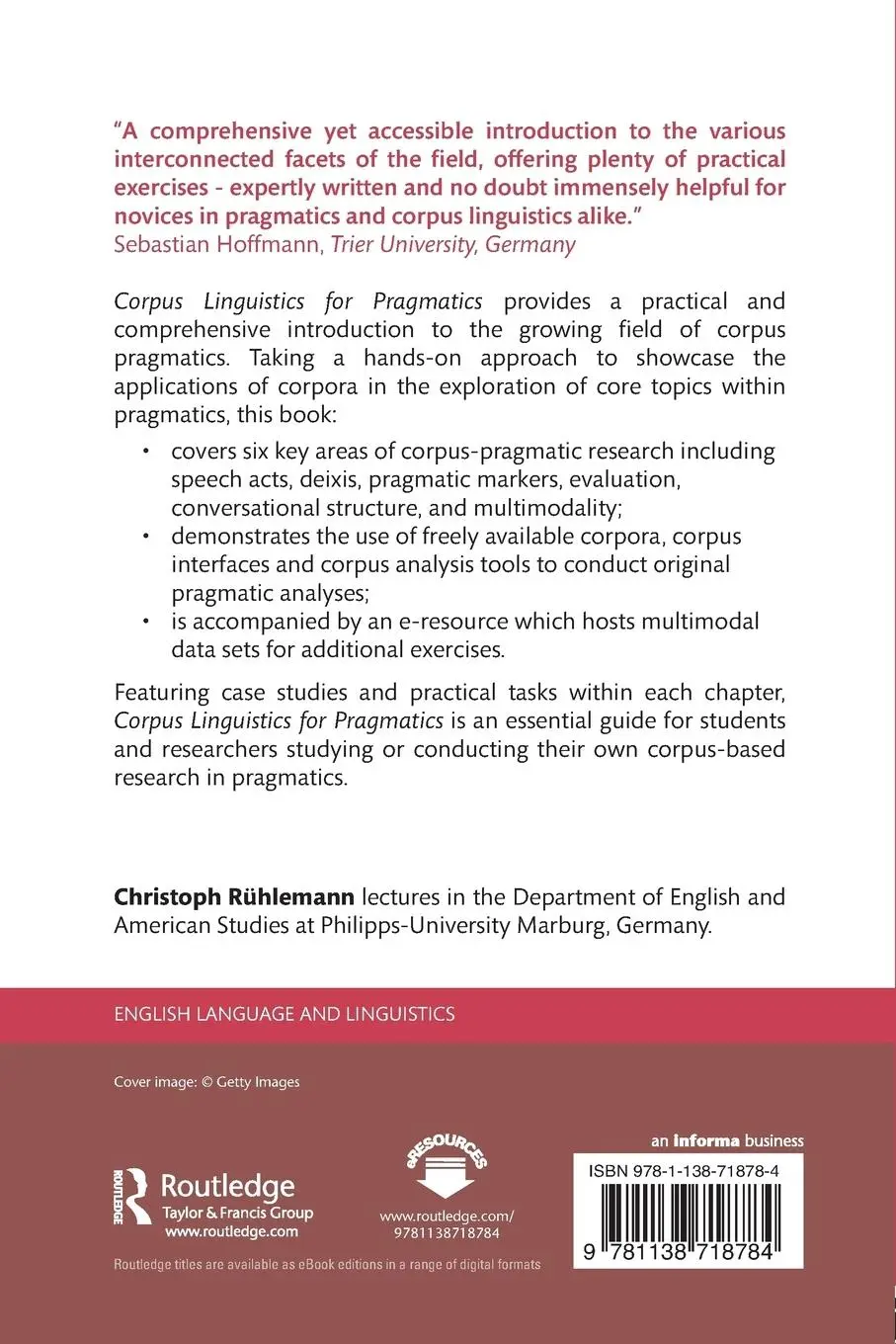 Rückseite: 9781138718784 | Corpus Linguistics for Pragmatics | A guide for research | Rühlemann