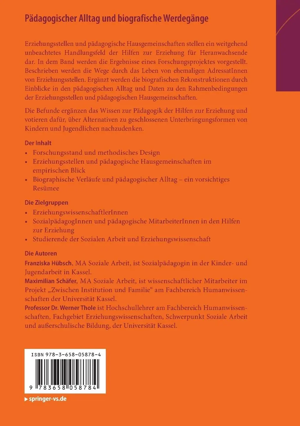 Rückseite: 9783658058784 | Pädagogischer Alltag und biografische Werdegänge | Hübsch (u. a.)