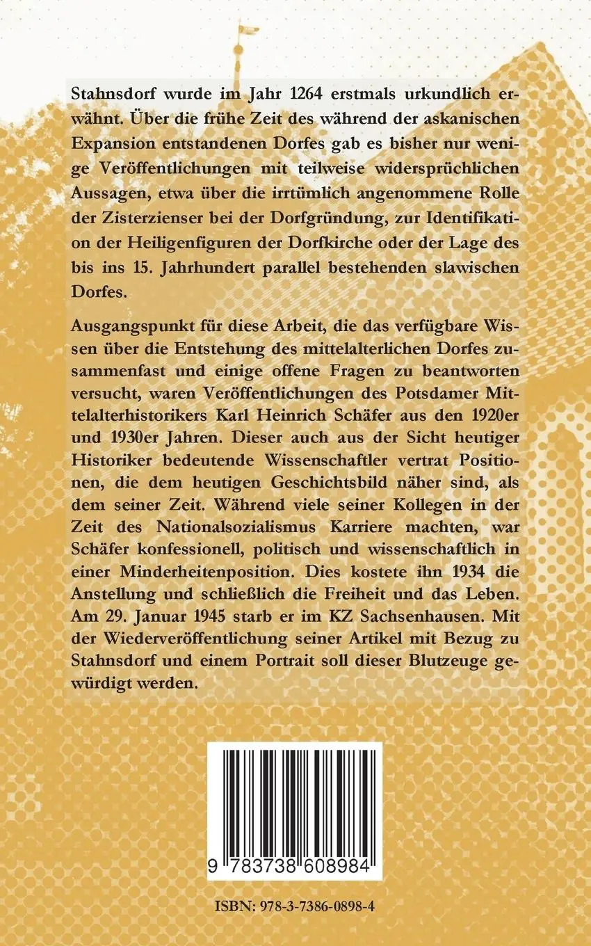 Rückseite: 9783738608984 | Von Stanesdorp nach Stahnsdorf. Karl Heinrich Schäfers Forschungen...