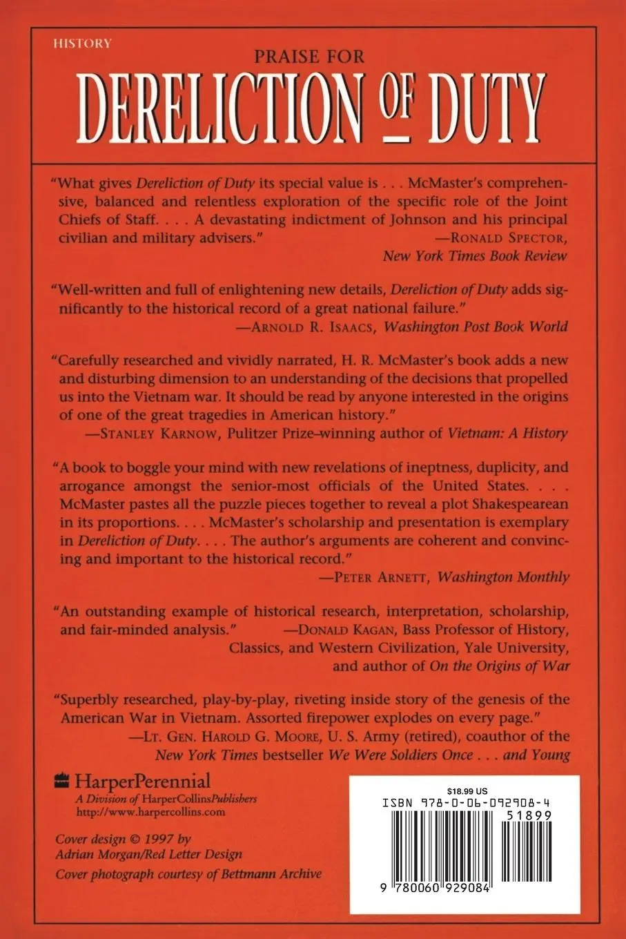 Rückseite: 9780060929084 | Dereliction of Duty | H R McMaster | Taschenbuch | Englisch | 1998
