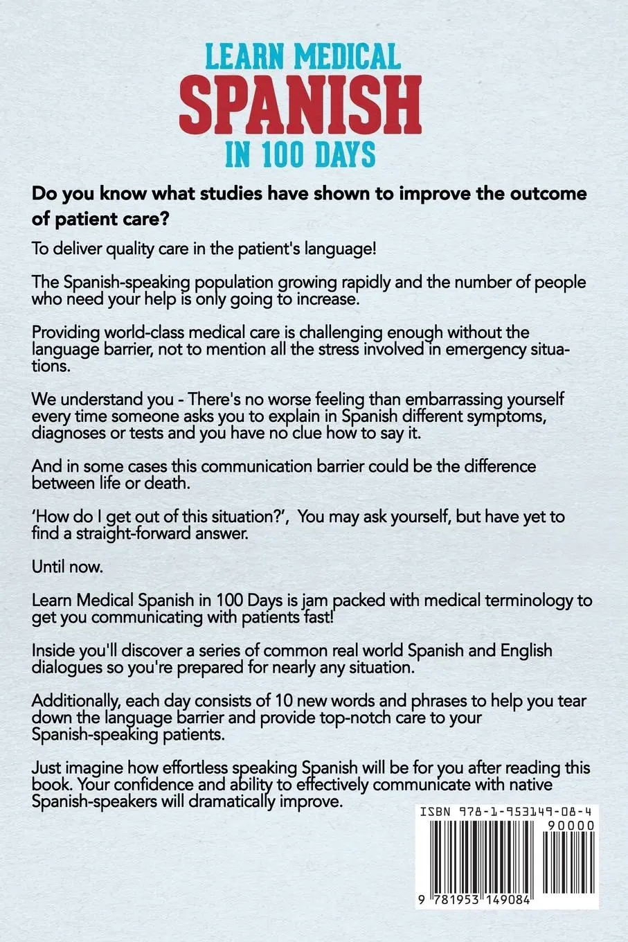 Rückseite: 9781953149084 | Learn Medical Spanish in 100 Days | Touri Language Learning | Buch