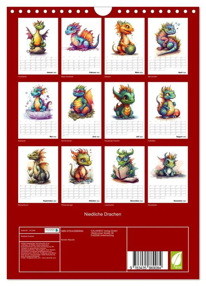Bild: 9783435869084 | Niedliche Drachen (Wandkalender 2025 DIN A4 hoch), CALVENDO...