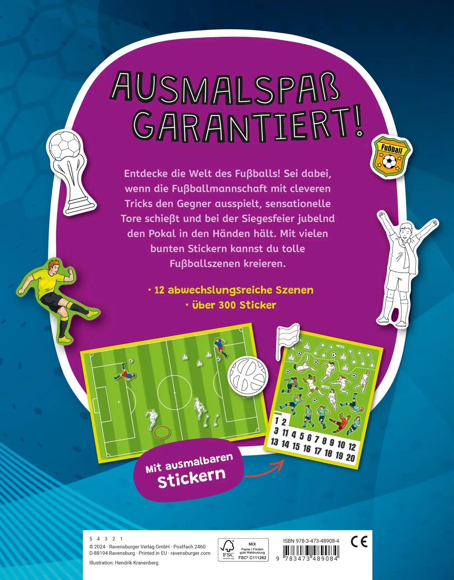 Rückseite: 9783473489084 | Mein Ausmalstickerbuch - Fußball | Hendrik Kranenberg | Taschenbuch