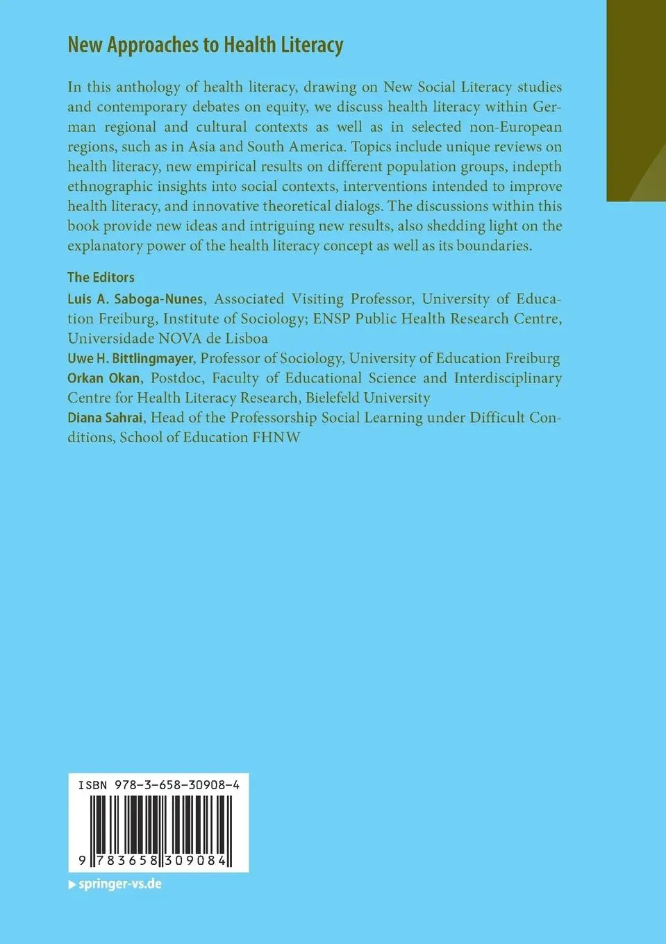 Rückseite: 9783658309084 | New Approaches to Health Literacy | Linking Different Perspectives