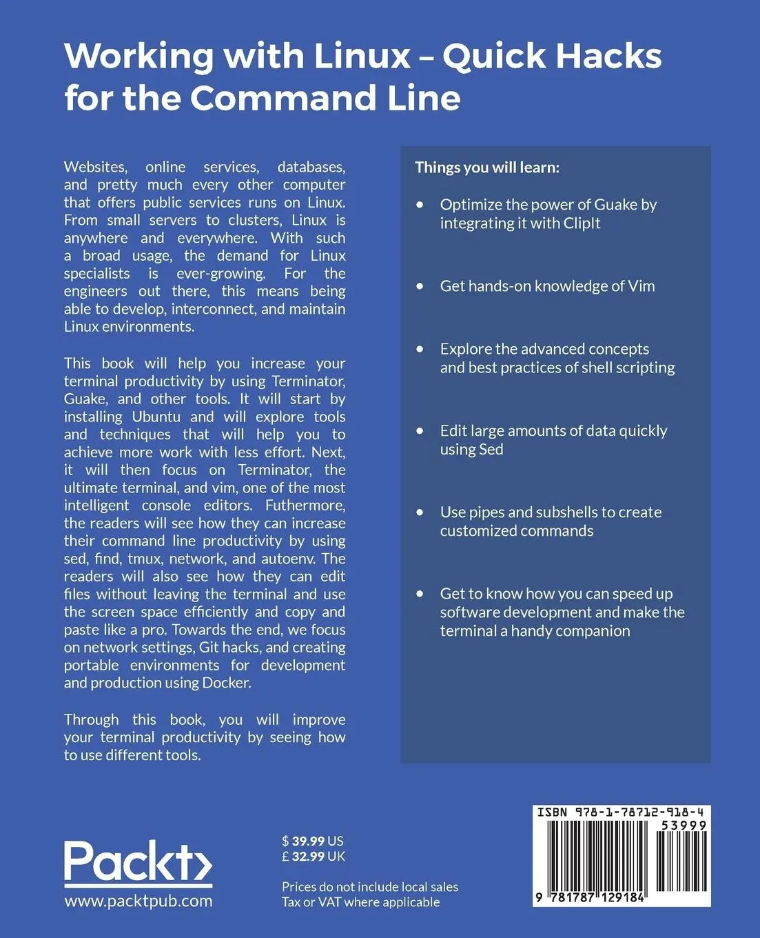 Rückseite: 9781787129184 | Working with Linux - Quick Hacks for the Command Line | I¿fan (u. a.)