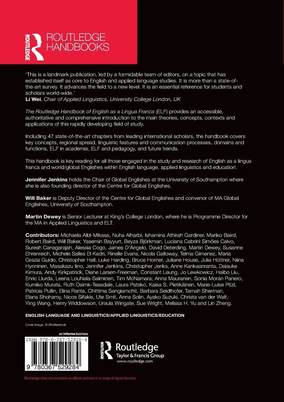Rückseite: 9780367529284 | The Routledge Handbook of English as a Lingua Franca | Jenkins (u. a.)