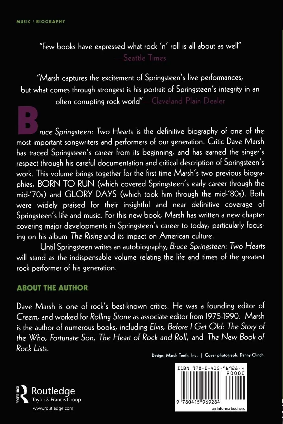 Rückseite: 9780415969284 | Bruce Springsteen | Two Hearts, the Story | Dave Marsh | Taschenbuch