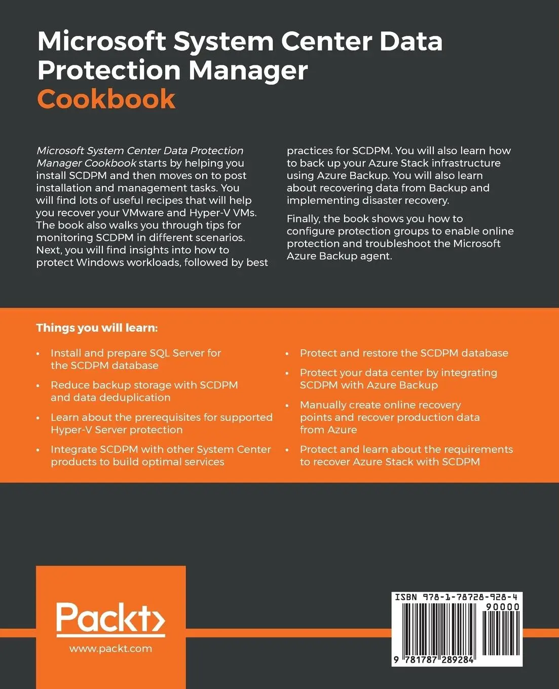 Rückseite: 9781787289284 | Microsoft System Center Data Protection Manager Cookbook | Taschenbuch