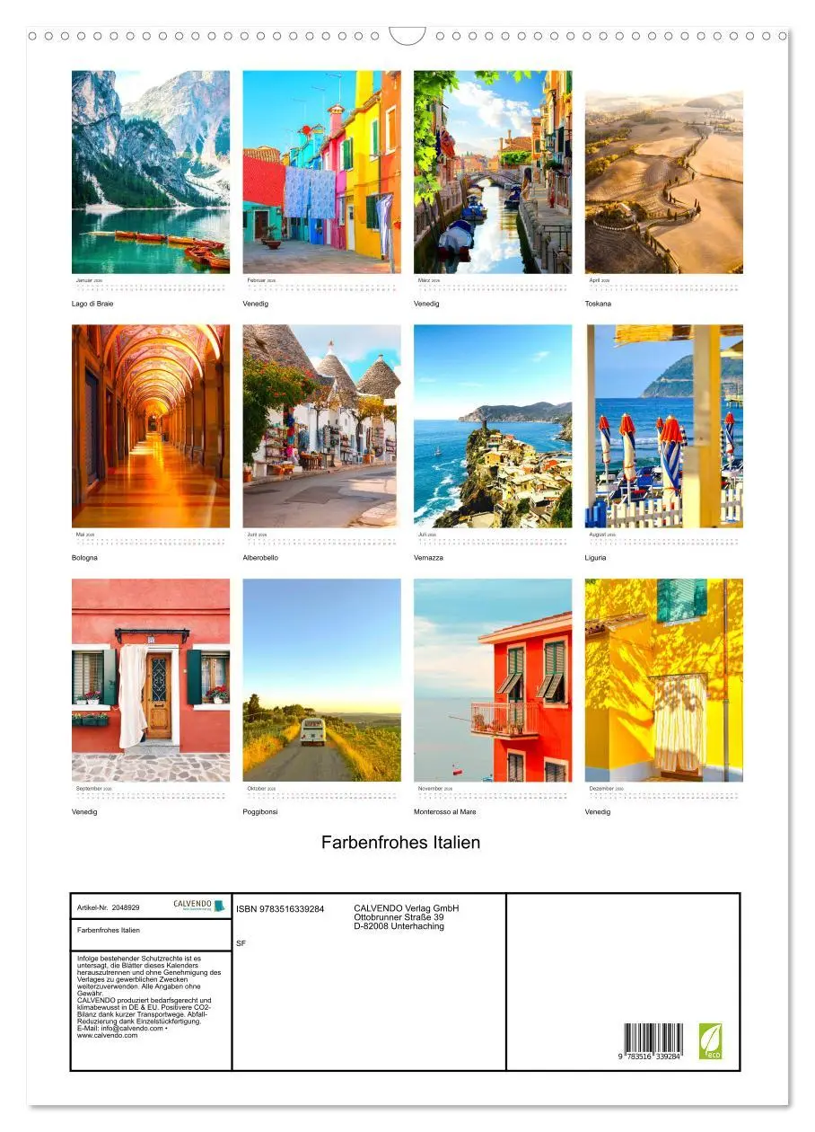 Bild: 9783516339284 | Farbenfrohes Italien (Wandkalender 2026 DIN A2 hoch), CALVENDO...