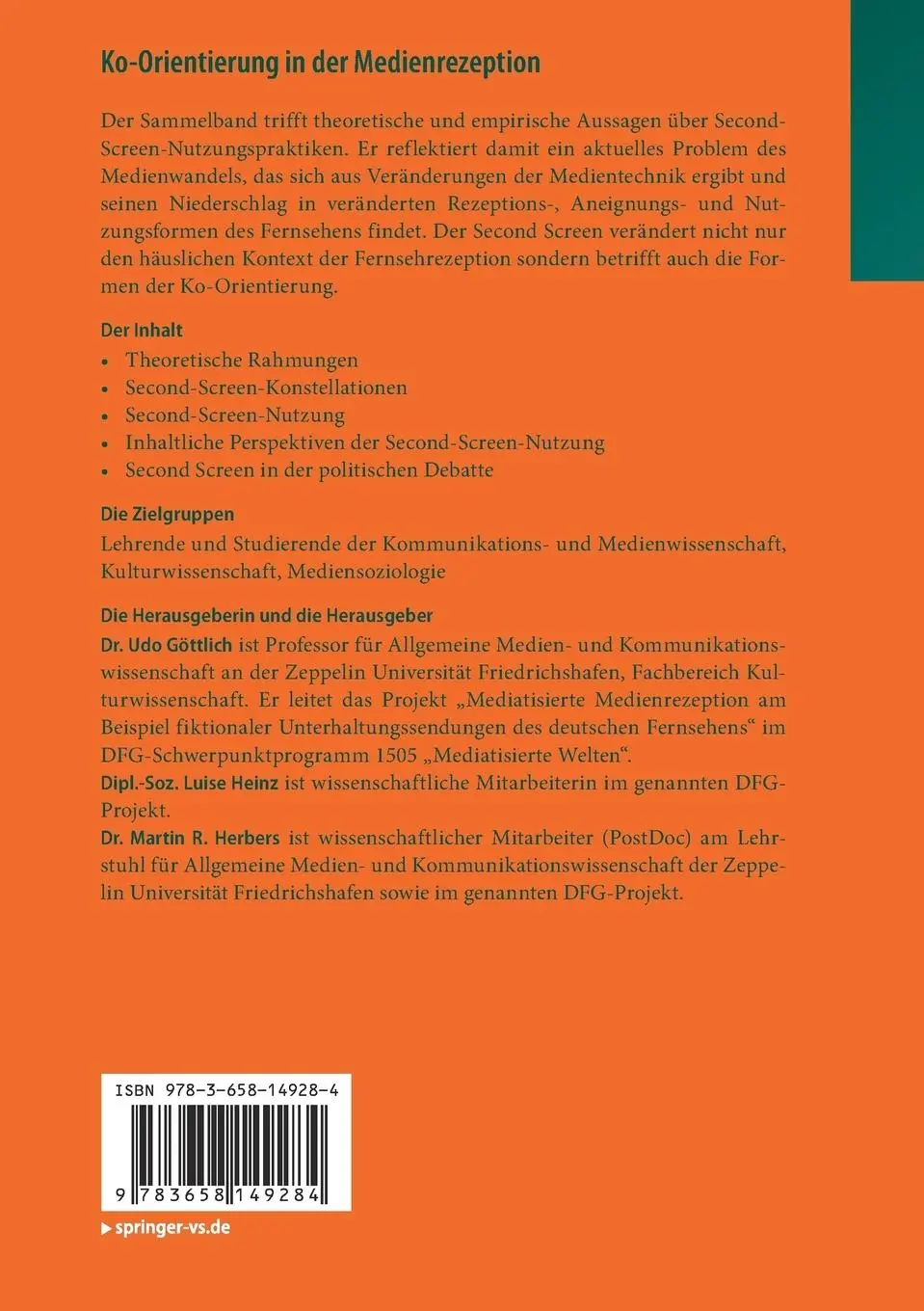 Rückseite: 9783658149284 | Ko-Orientierung in der Medienrezeption | Udo Göttlich (u. a.) | Buch