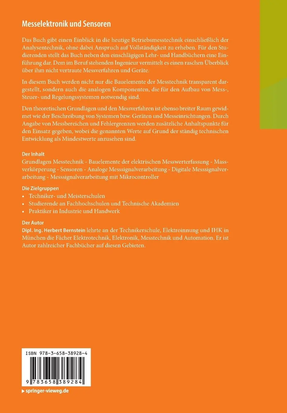 Rückseite: 9783658389284 | Messelektronik und Sensoren | Herbert Bernstein | Taschenbuch | xi