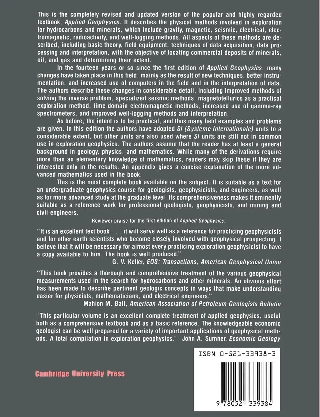 Rückseite: 9780521339384 | Applied Geophysics | W. M. Telford (u. a.) | Taschenbuch | Englisch