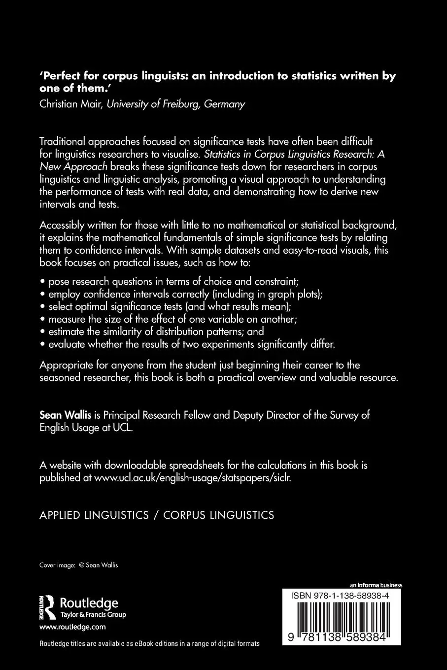 Rückseite: 9781138589384 | Statistics in Corpus Linguistics Research | A New Approach | Wallis