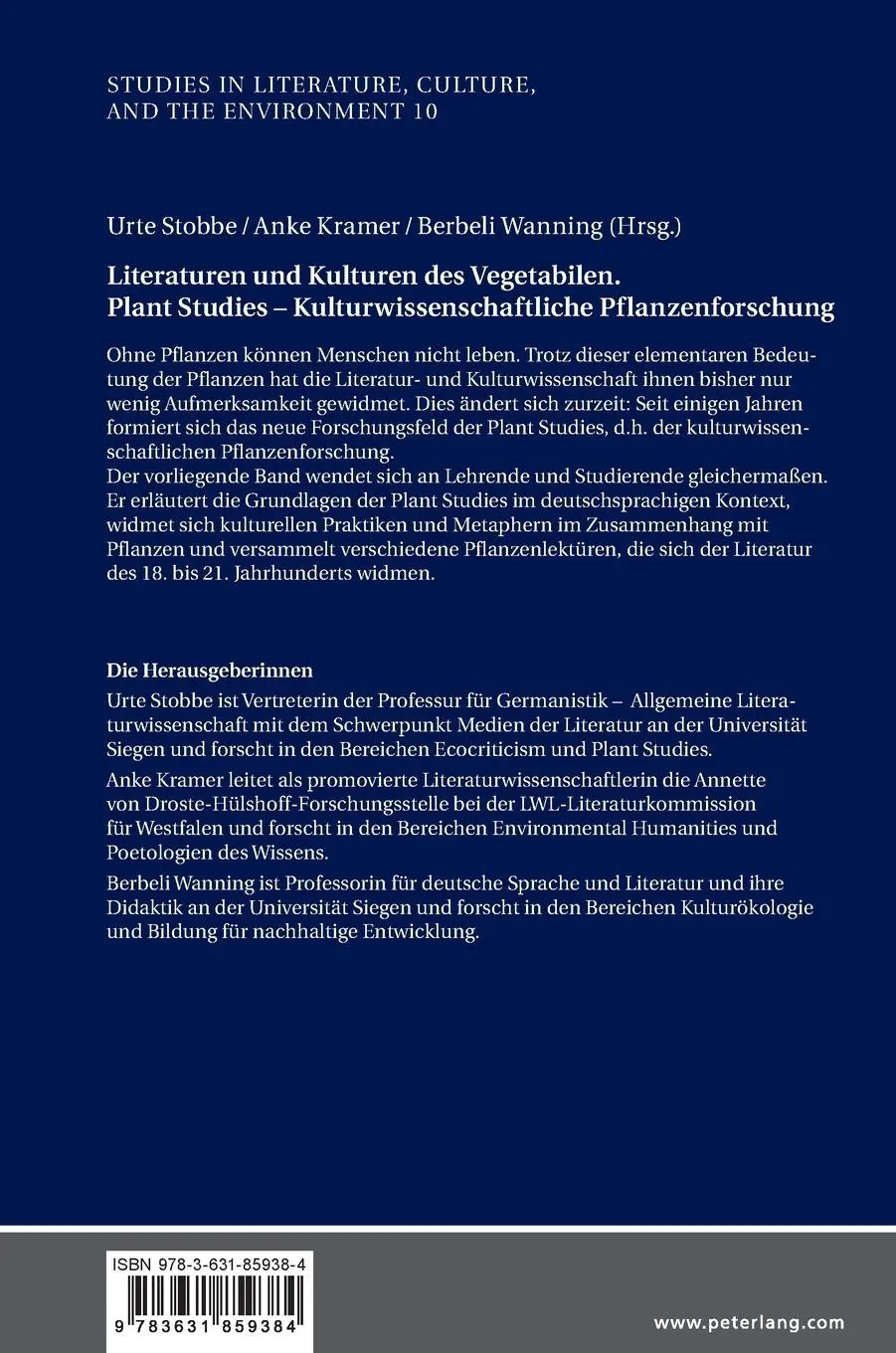 Rückseite: 9783631859384 | Literaturen und Kulturen des Vegetabilen. Plant Studies ¿...