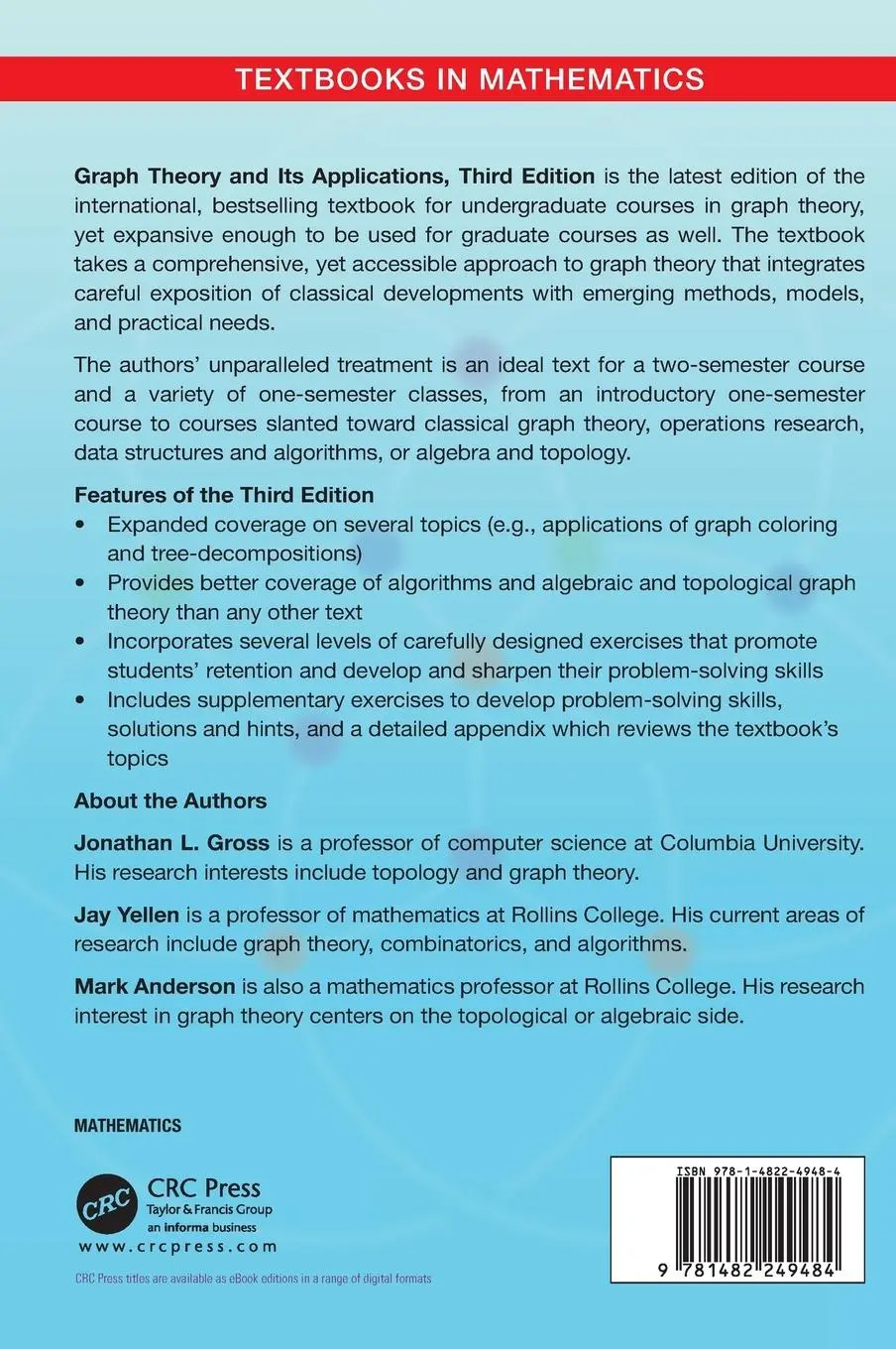 Rückseite: 9781482249484 | Graph Theory and Its Applications | Jonathan L Gross (u. a.) | Buch