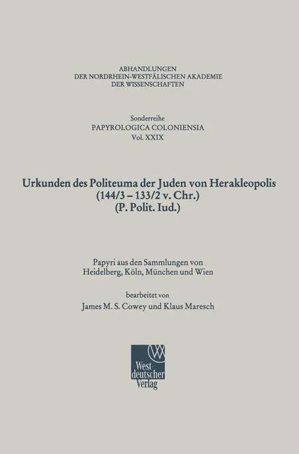 Cover: 9783531099484 | Urkunden des Politeuma der Juden von Herakleopolis (144/3¿133/2 v....