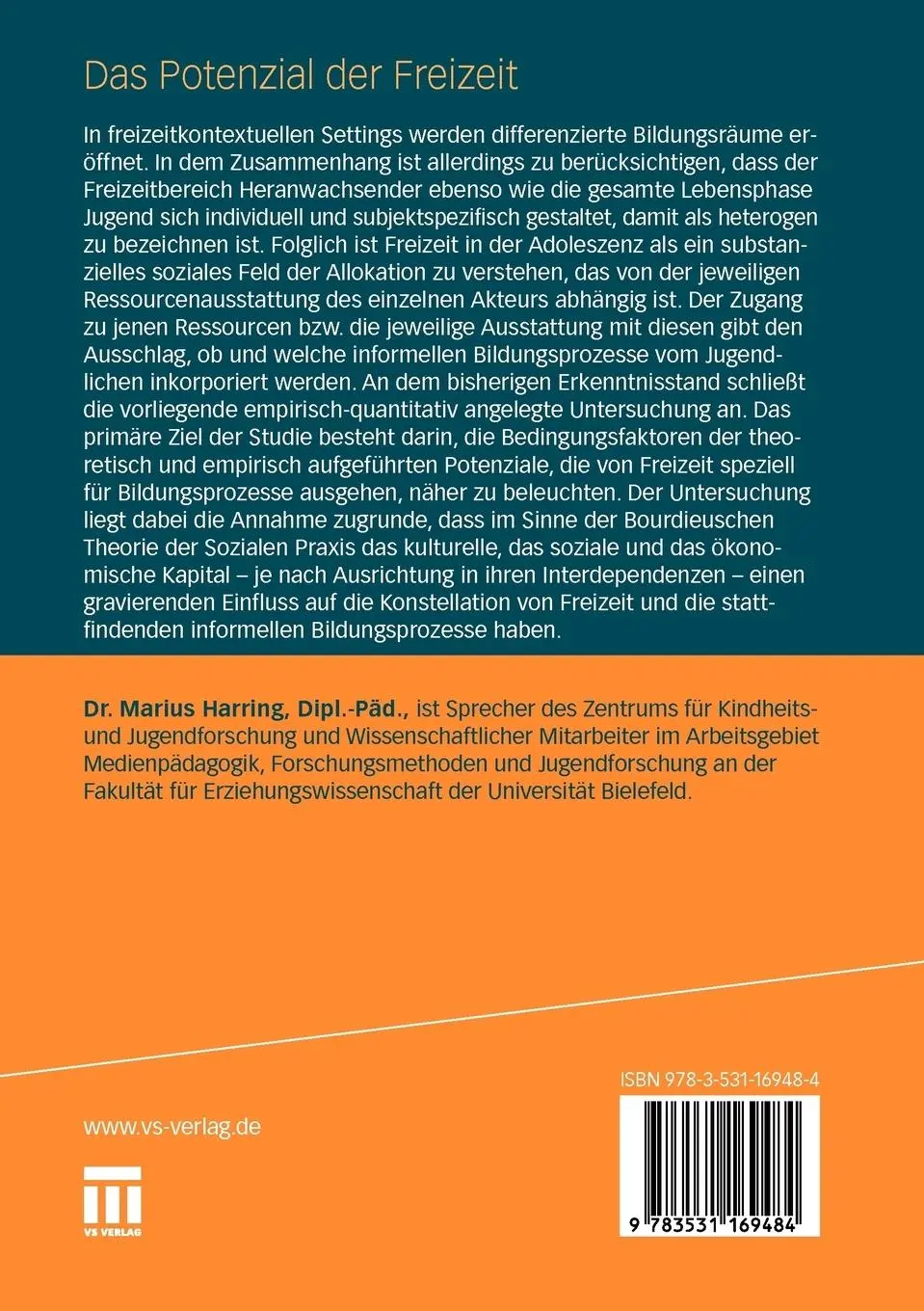 Rückseite: 9783531169484 | Das Potenzial der Freizeit | Marius Harring | Taschenbuch | 370 S.
