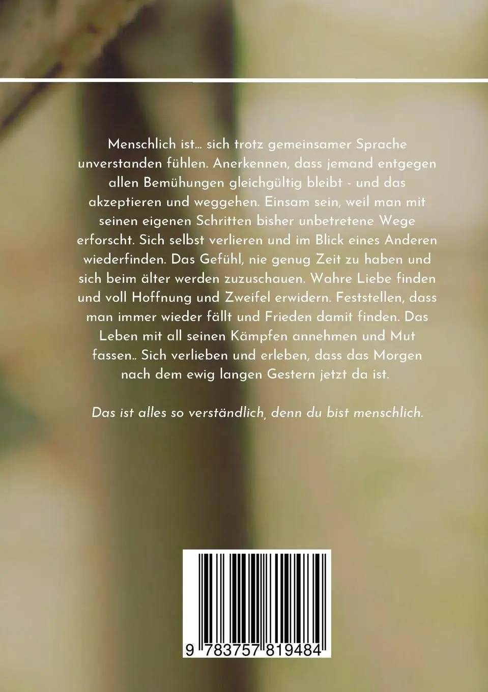 Rückseite: 9783757819484 | Menschlich | Lorena Michailov | Taschenbuch | Paperback | 106 S.