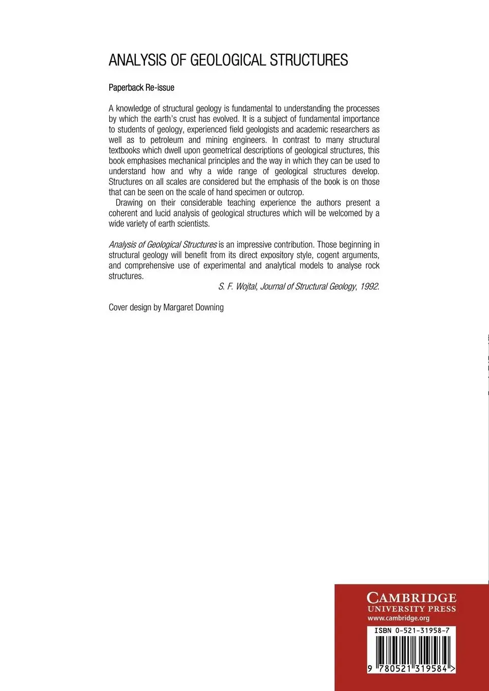Rückseite: 9780521319584 | Analysis of Geological Structures | Neville J. Price (u. a.) | Buch