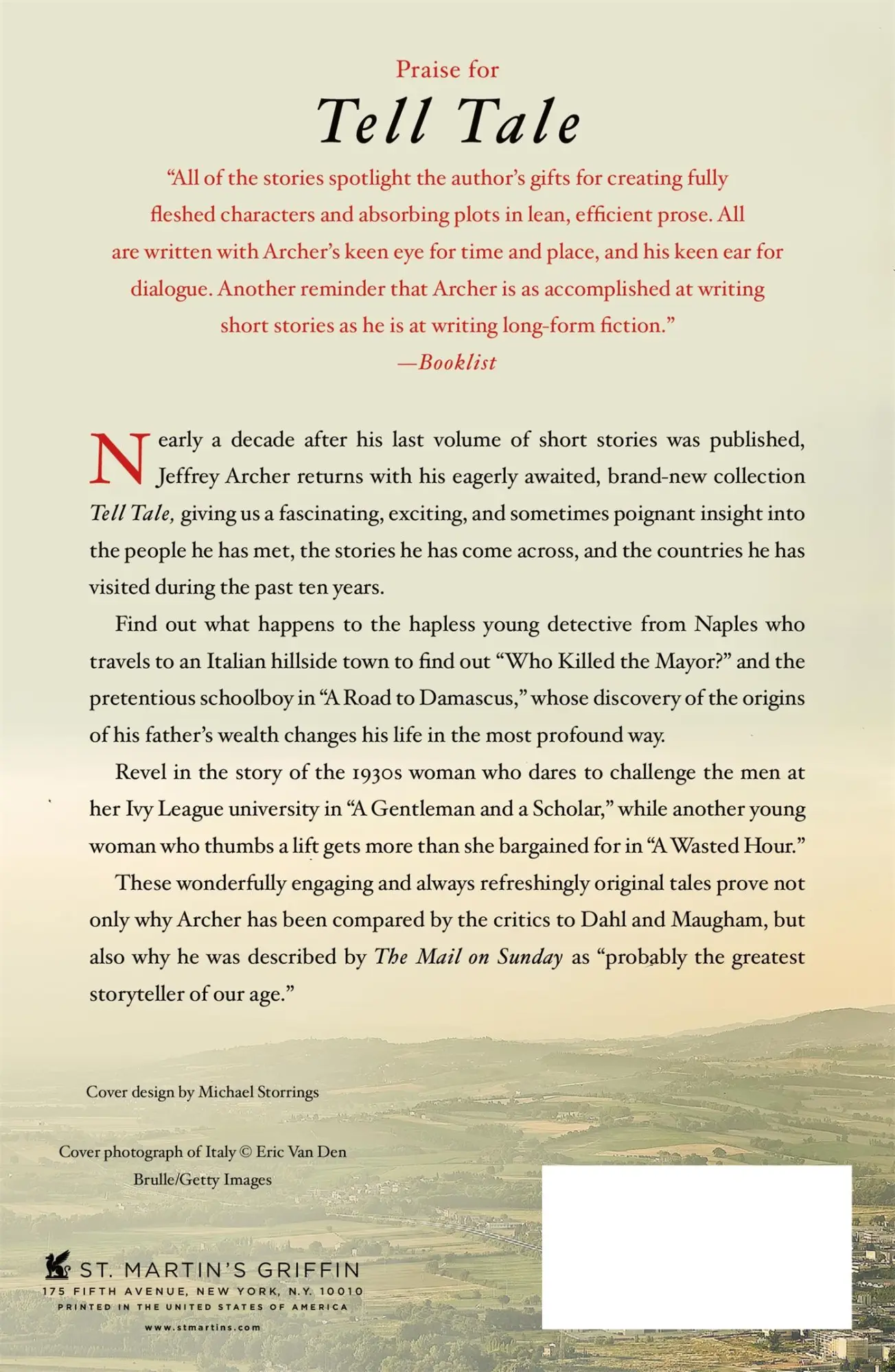 Rückseite: 9781250199584 | Tell Tale | Jeffrey Archer | Taschenbuch | Kartoniert / Broschiert
