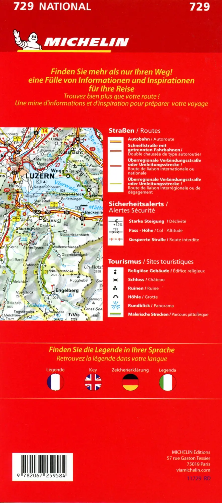 Bild: 9782067259584 | Michelin Schweiz 1:400 000 | Straßen- und Tourismuskarte | 1 S. | 2023