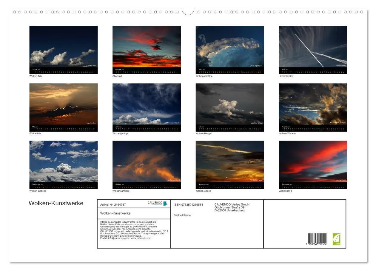 Bild: 9783594219584 | Wolken-Kunstwerke (Wandkalender 2027 DIN A2 quer), CALVENDO...