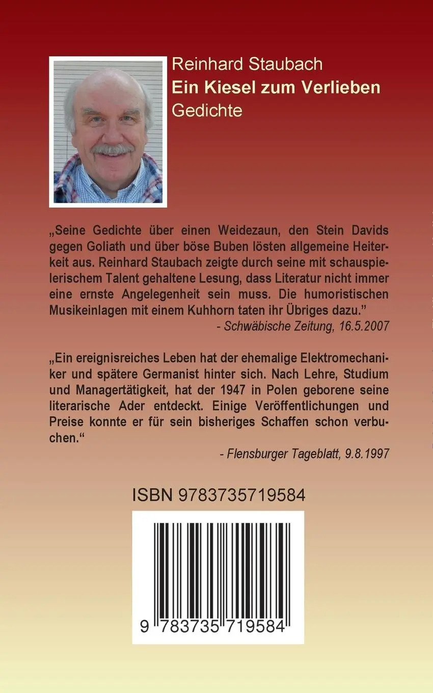 Rückseite: 9783735719584 | Ein Kiesel zum Verlieben | Gedichte | Reinhard Staubach | Taschenbuch